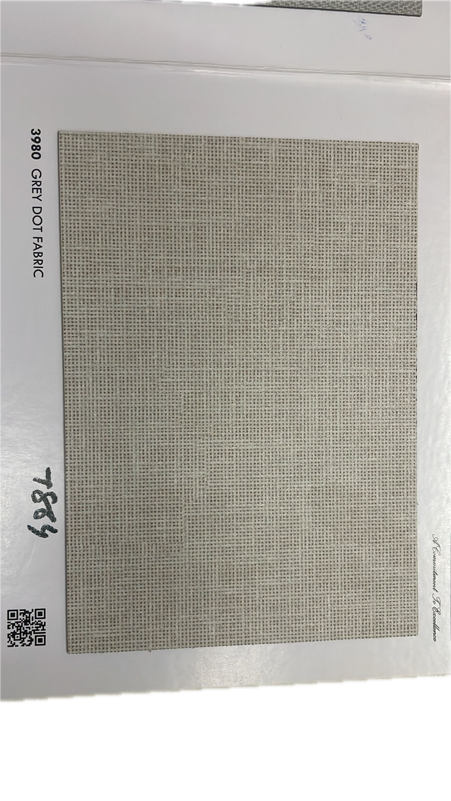 Durian Grey Dot Fabric inner laminate swatch – design 3980 – available at Samta Plywood Centre Ahmedabad