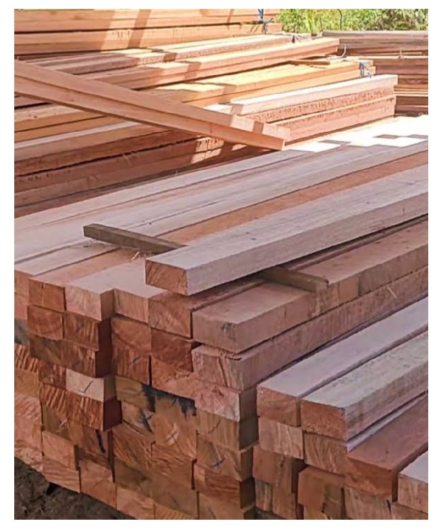 Red Meranti hardwood timber stacked at Samta Plywood Centre, Ahmedabad