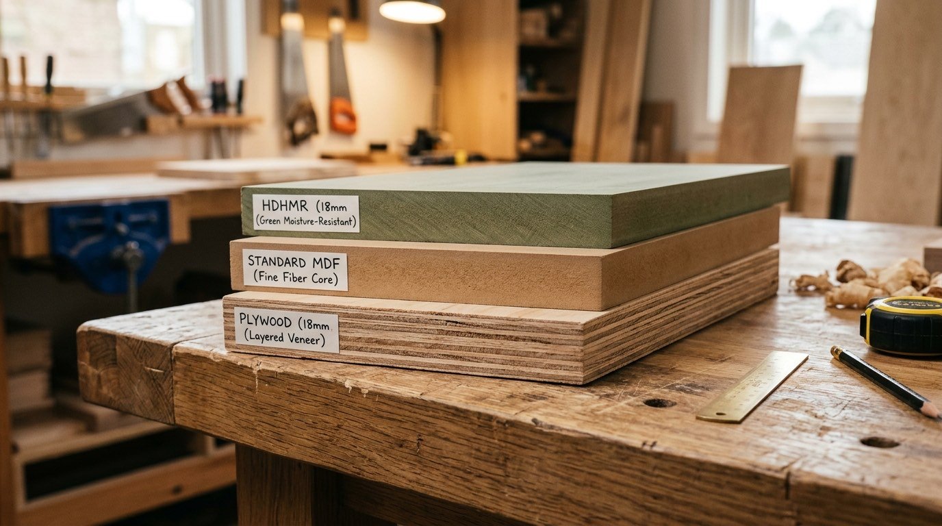 Comparison of plywood, MDF and HDHMR boards at Samta Plywood Centre, Ahmedabad