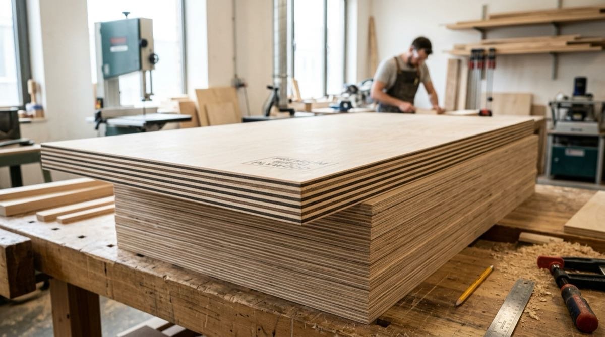 High-quality stack of plywood showing its layered core technology at Samta Plywood Centre, Ahmedabad