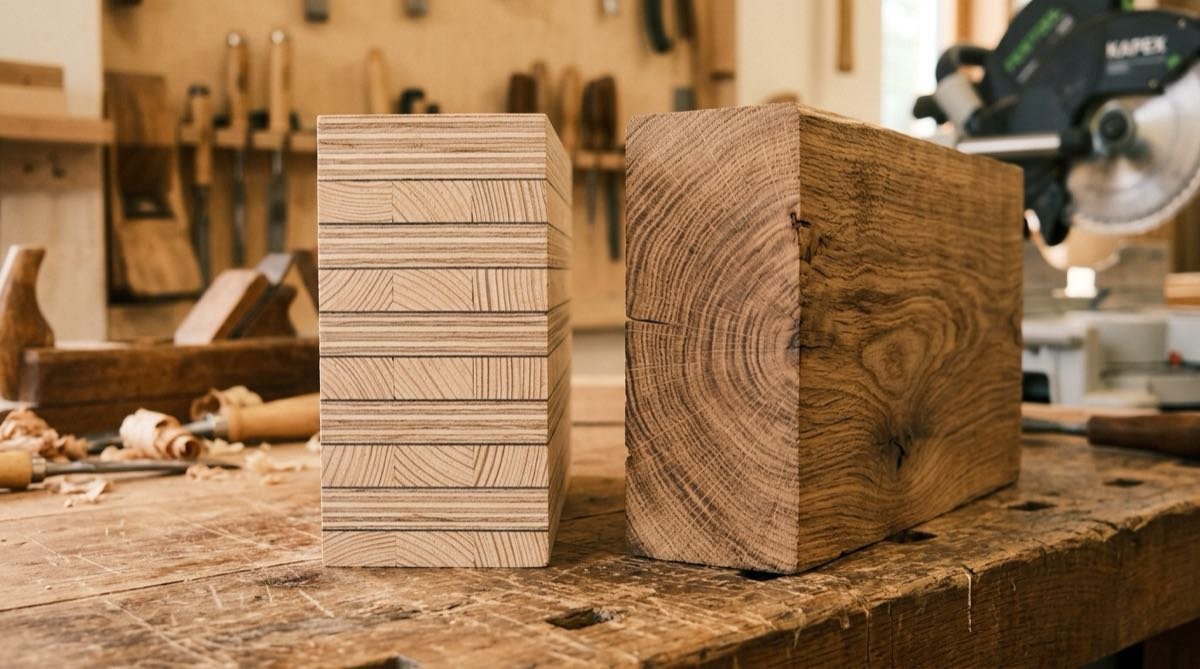 Comparison between a cross-laminated plywood panel and natural solid wood timber at Samta Plywood Centre, Ahmedabad